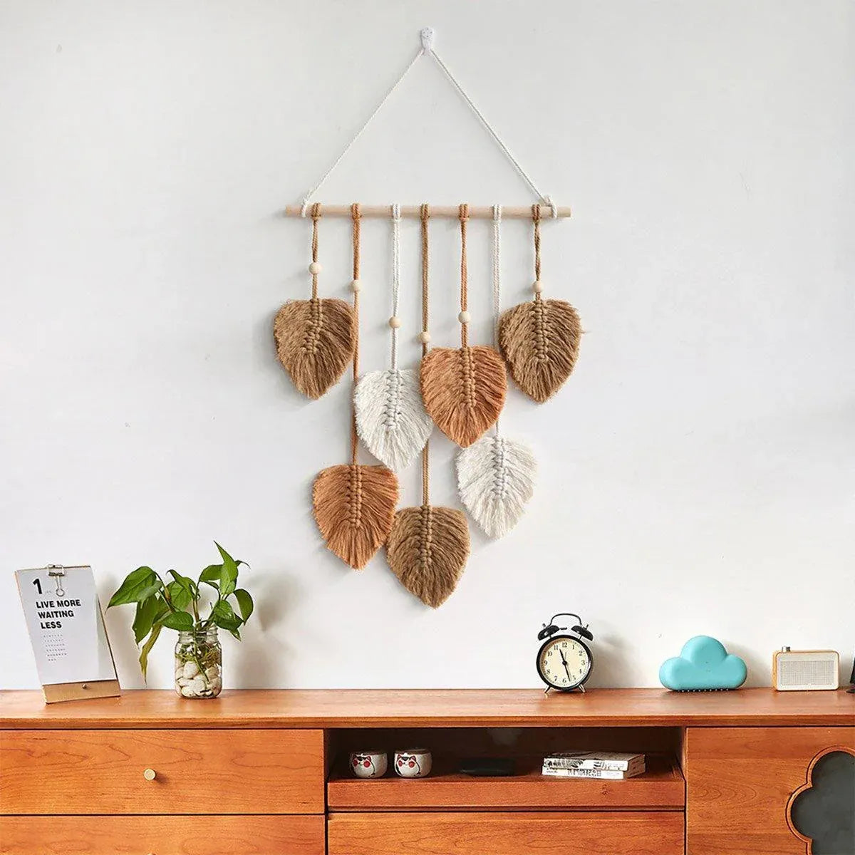 Handmade Braided Cotton Rope Leaf Wall Hanging Decoration - Pink