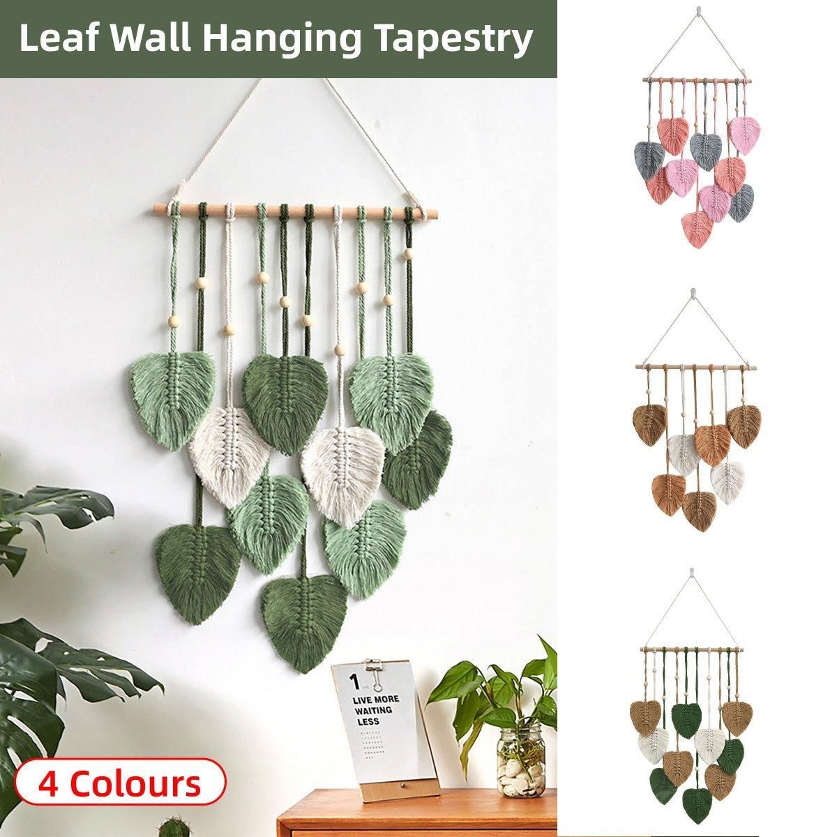 Handmade Braided Cotton Rope Leaf Wall Hanging Decoration - Pink