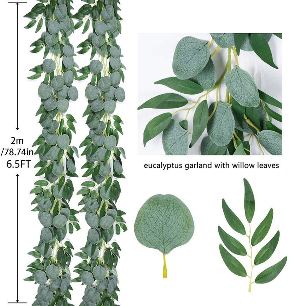 2m Artificial Eucalyptus Garland with Willow Leaves Flexible Vine - Green