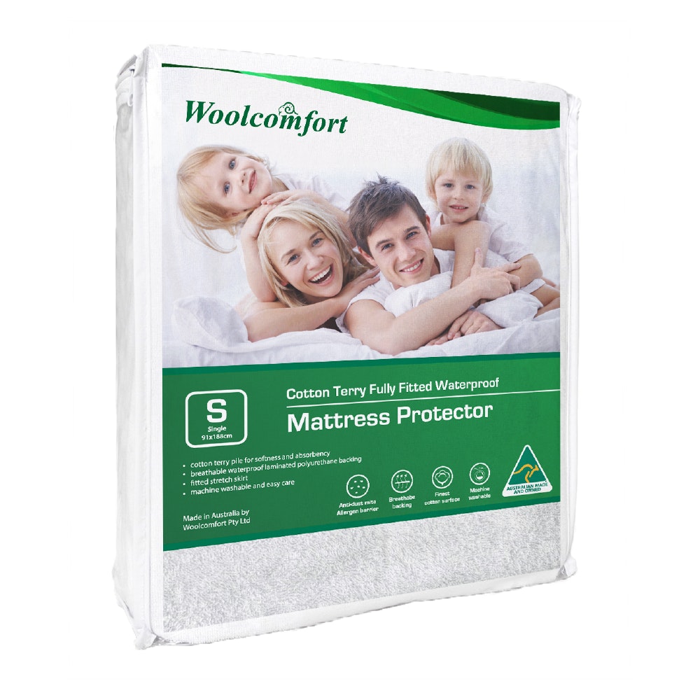 Fully Fitted Waterproof Cotton Terry Mattress Protector Single - White