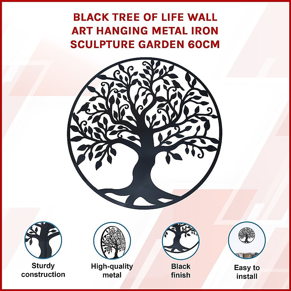 Tree of Life Metal Wall Art Sculpture 60cm - Black