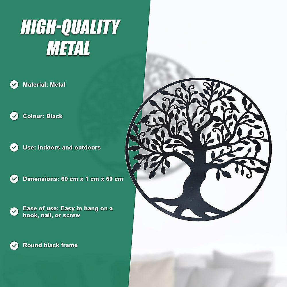 Tree of Life Metal Wall Art Sculpture 60cm - Black