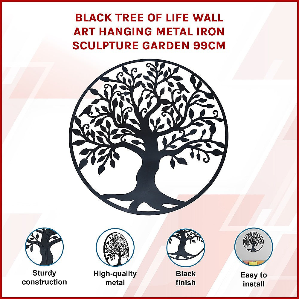 Tree of Life Metal Wall Art Sculpture 99cm Hanging - Black