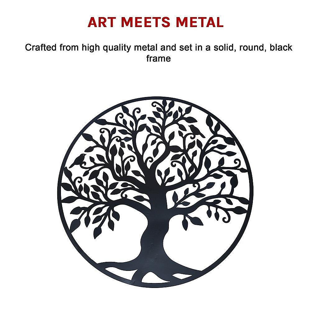 Tree of Life Metal Wall Art Sculpture 99cm Hanging - Black