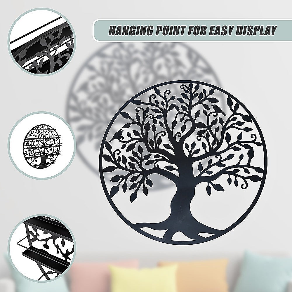 Tree of Life Metal Wall Art Sculpture 99cm Hanging - Black