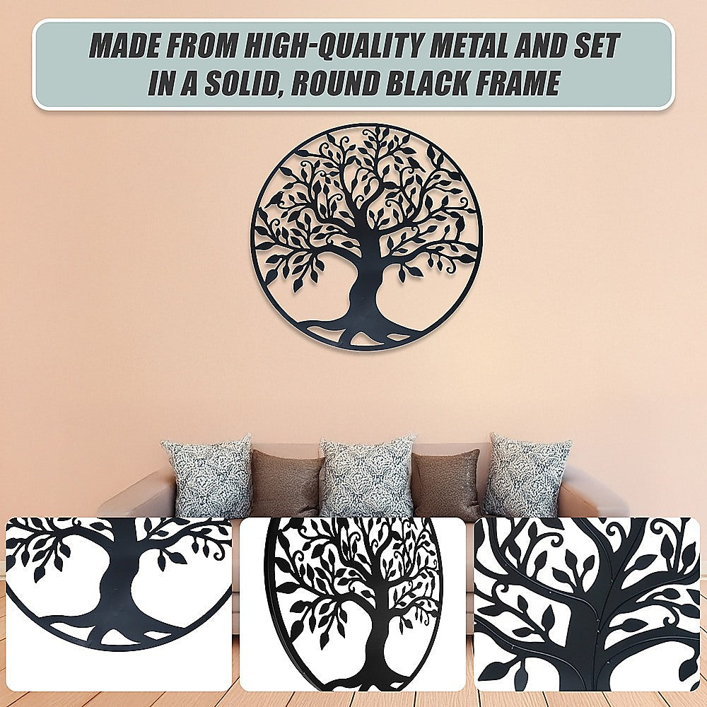 Tree of Life Metal Wall Art Sculpture 99cm Hanging - Black