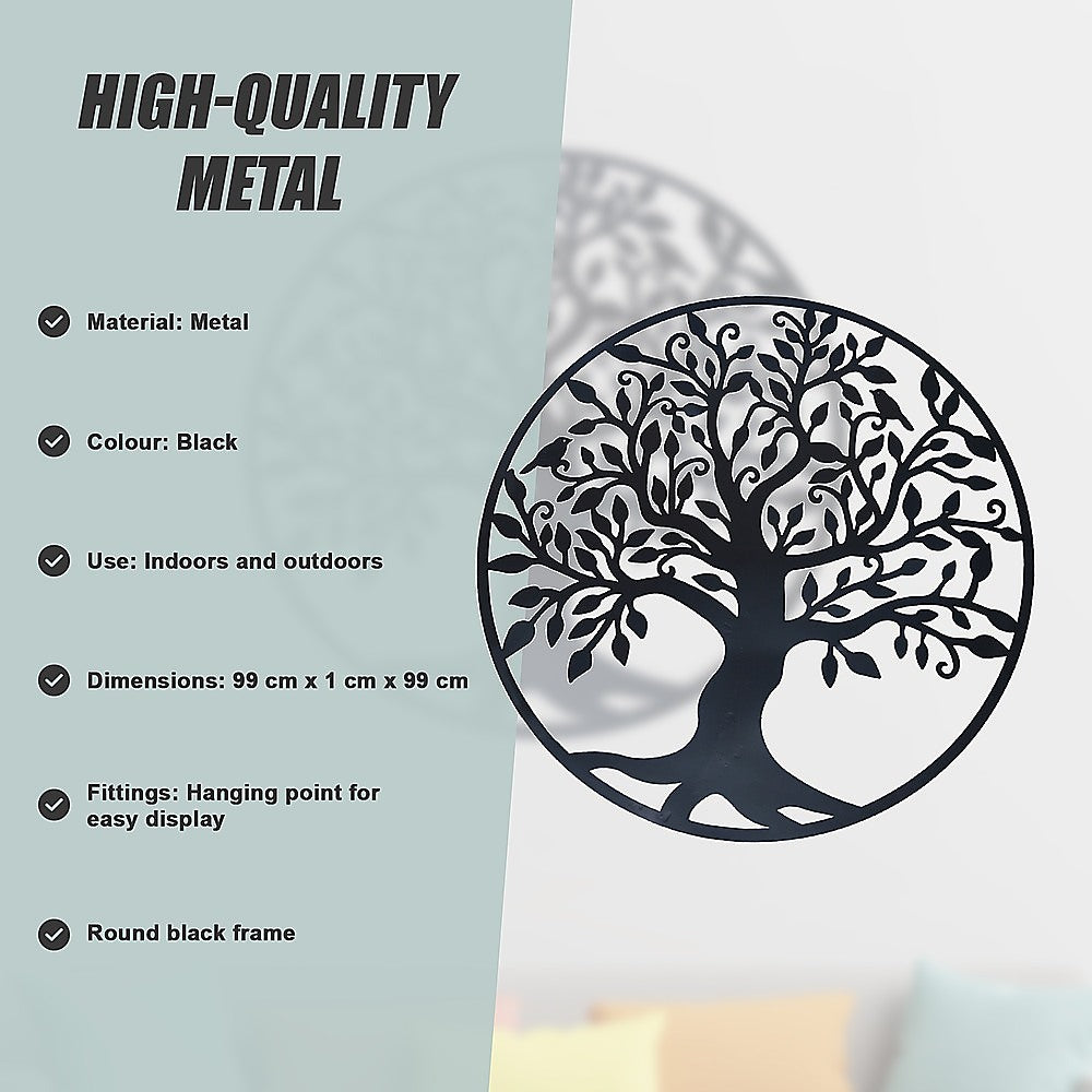 Tree of Life Metal Wall Art Sculpture 99cm Hanging - Black