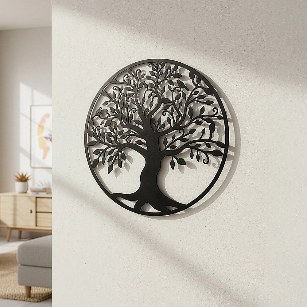 Tree of Life Metal Wall Art Sculpture 99cm Hanging - Black