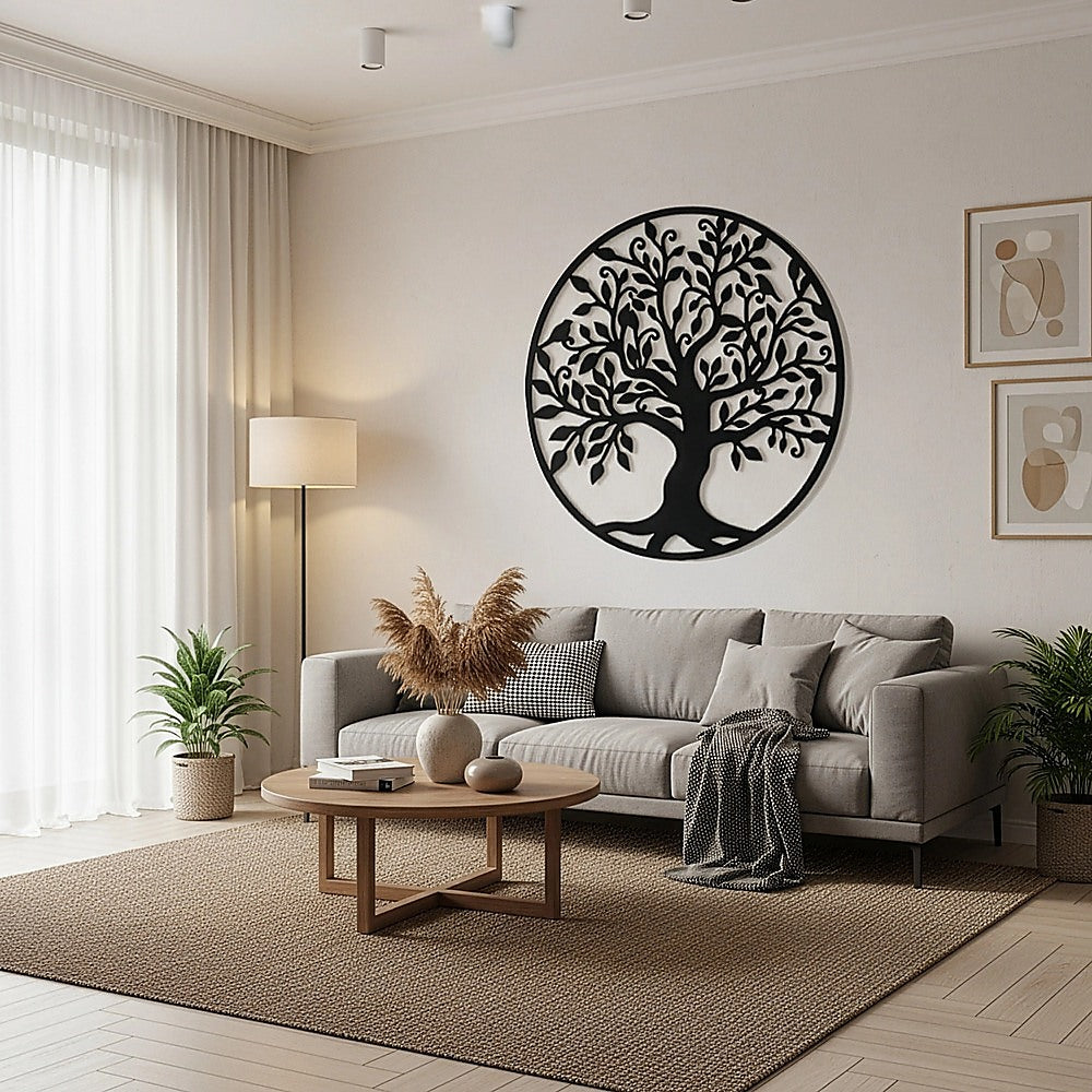 Tree of Life Metal Wall Art Sculpture 99cm Hanging - Black