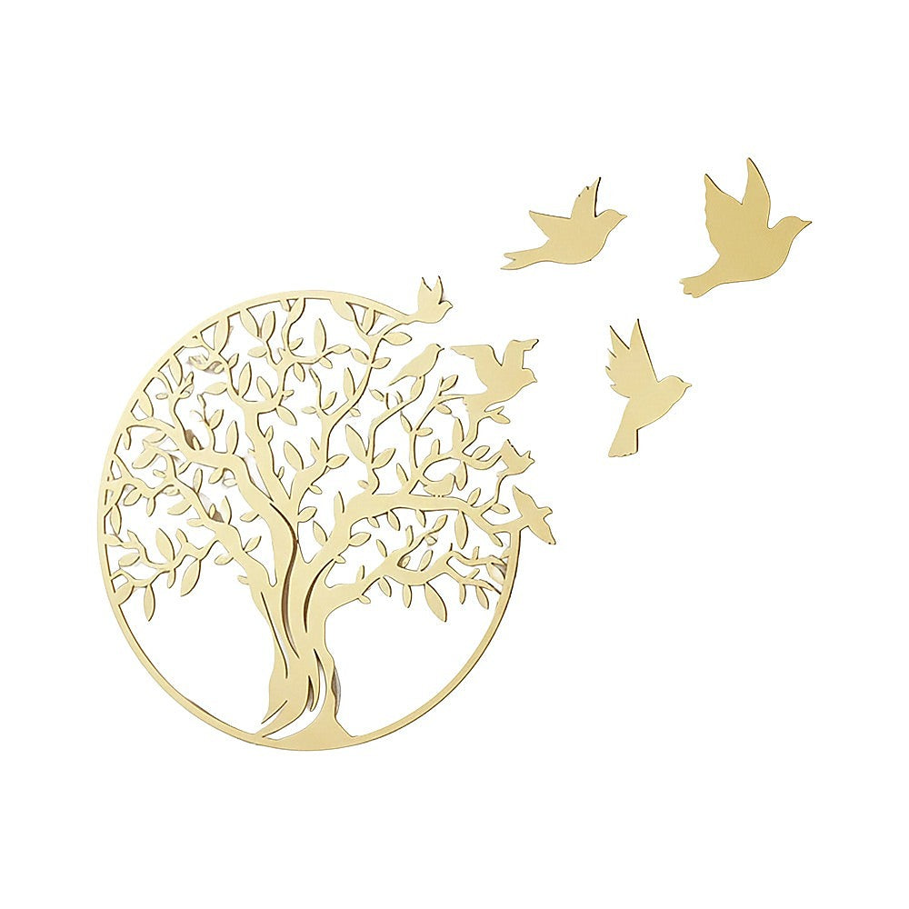 Tree of Life Metal Wall Art with 7 Flying Birds Sculpture 30x49cm - Gold