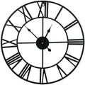 60cm Industrial Large Round Wall Clock with Roman Numerals - Black & Gold