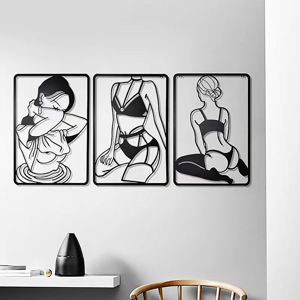 3pc Modern Abstract Metal Wall Art Decor 27.9x43.2cm - Black