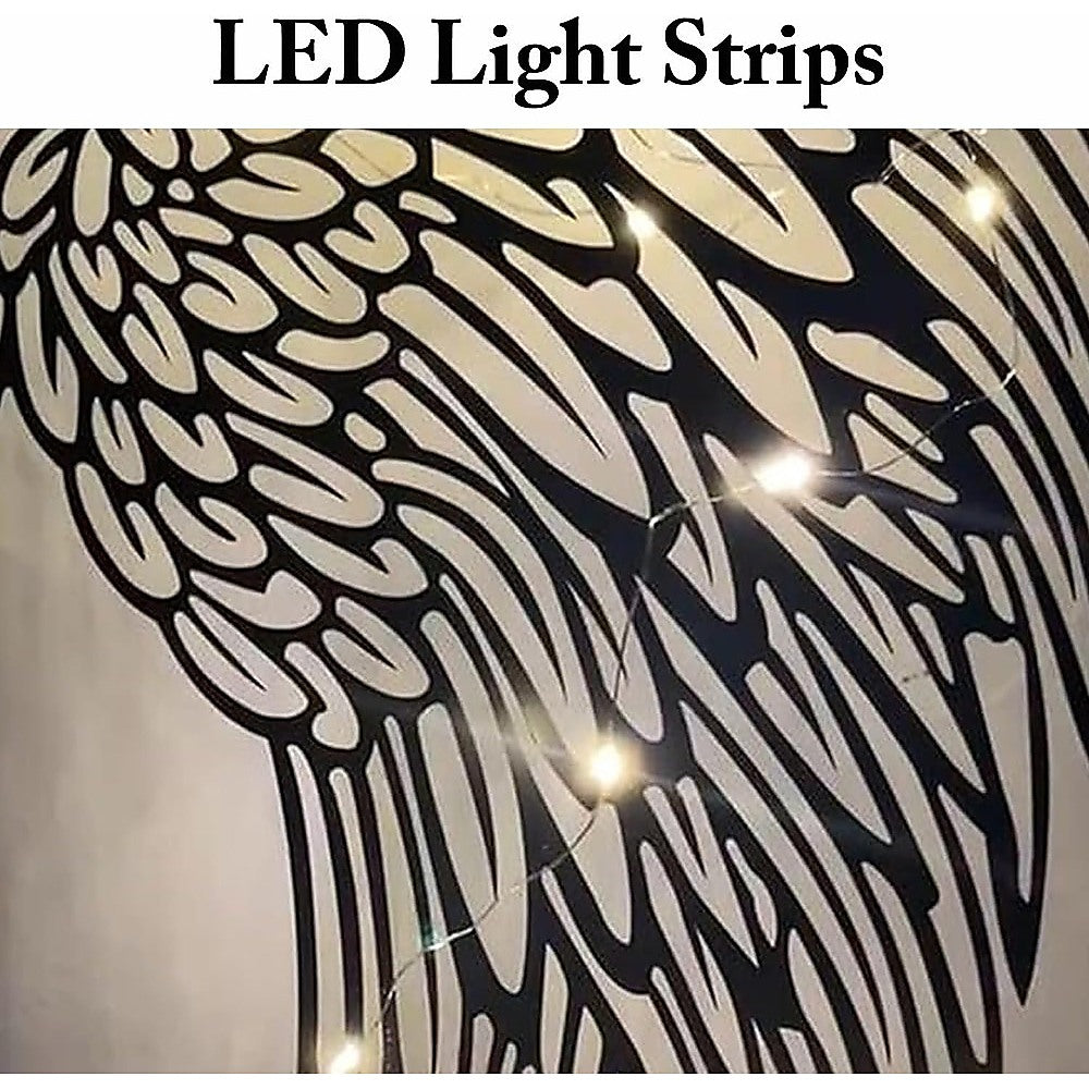 LED Angel Wing Metal Wall Art Wrought Iron Wings Sculpture with Fairy Lights - Vintage Finish