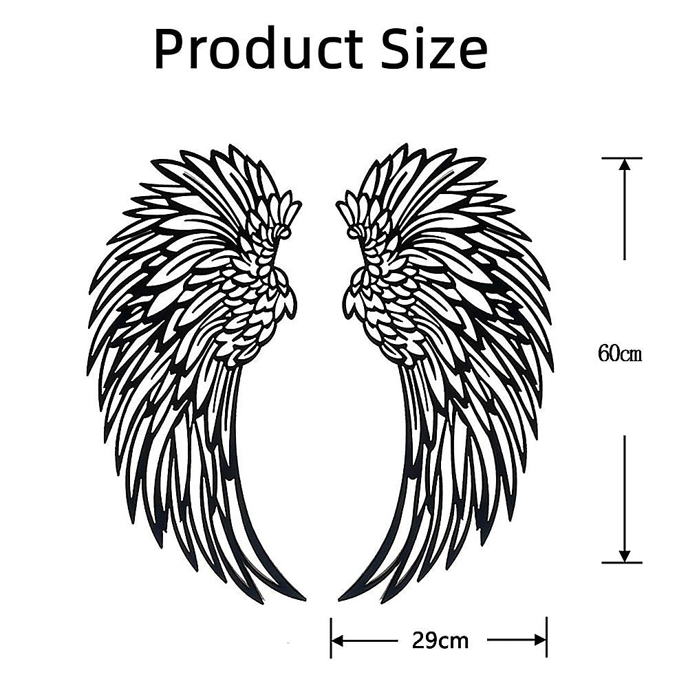 LED Angel Wing Metal Wall Art Wrought Iron Wings Sculpture with Fairy Lights - Vintage Finish