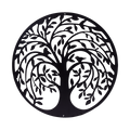 60cm Round Tree of Life and Birds Metal Wall Art Sculpture - Black