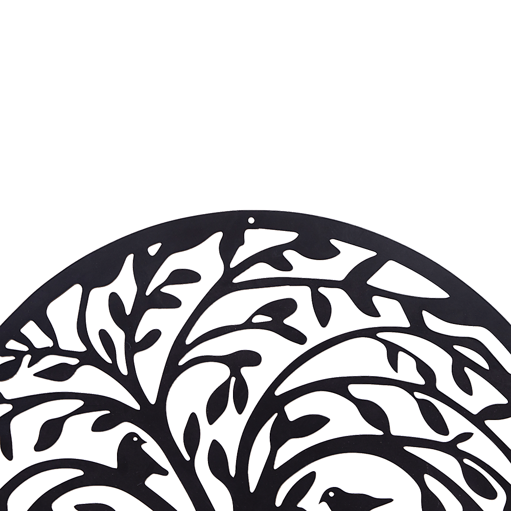 60cm Round Tree of Life and Birds Metal Wall Art Sculpture - Black
