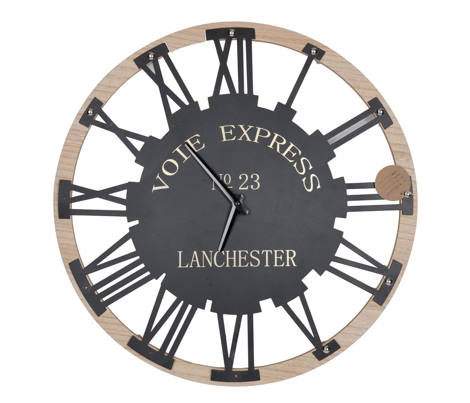 Roman Numeral Round Wall Clock 50cm - Black Natural