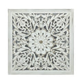Carved Square Wall Art 60cm - Antique White