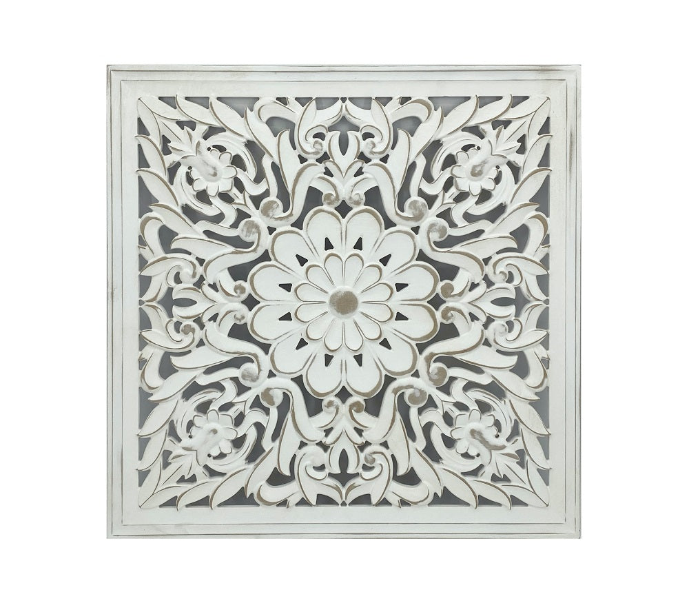 Carved Square Wall Art 60cm - Antique White