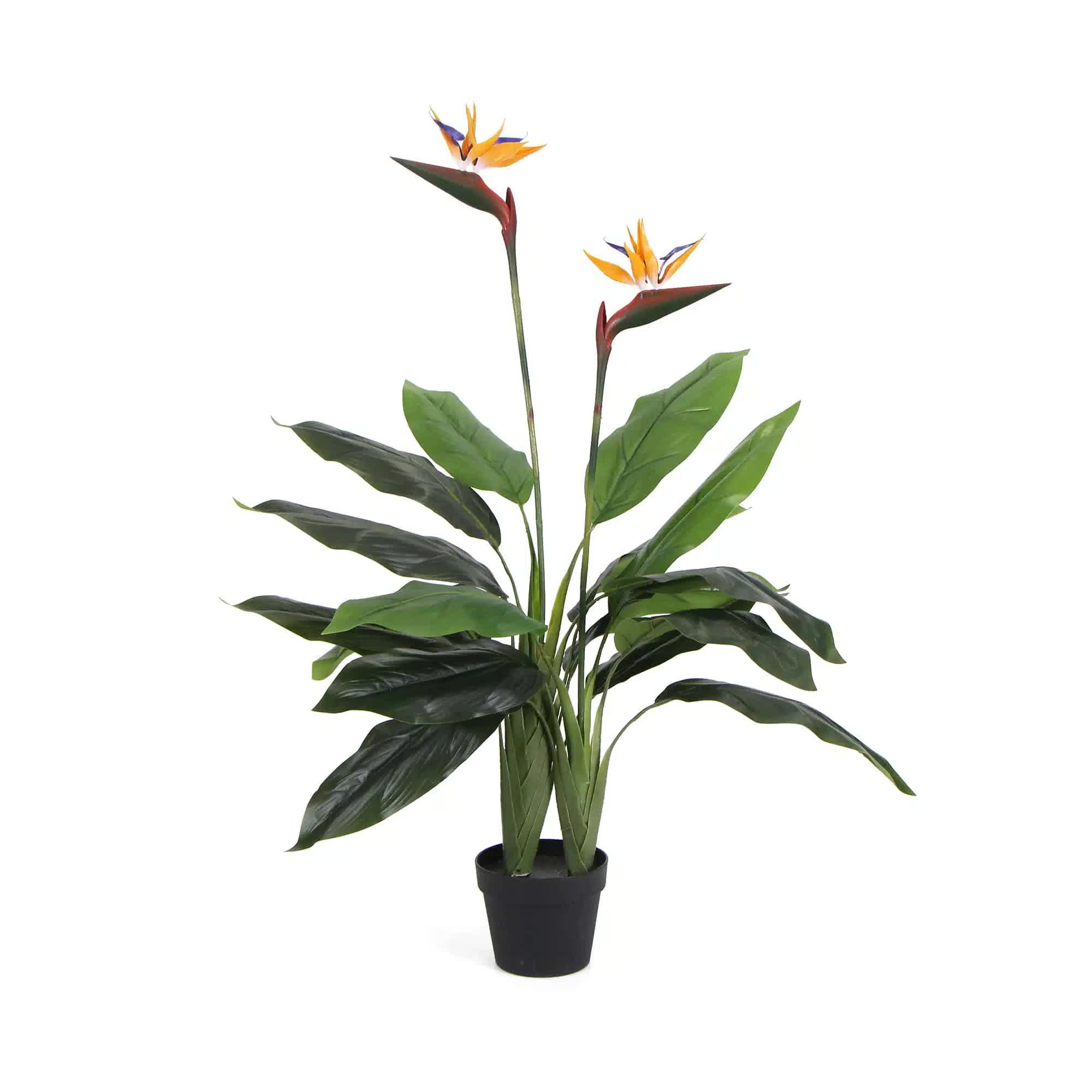 Artificial Bird of Paradise Plant 110cm - Green with Orange and Blue Flowers