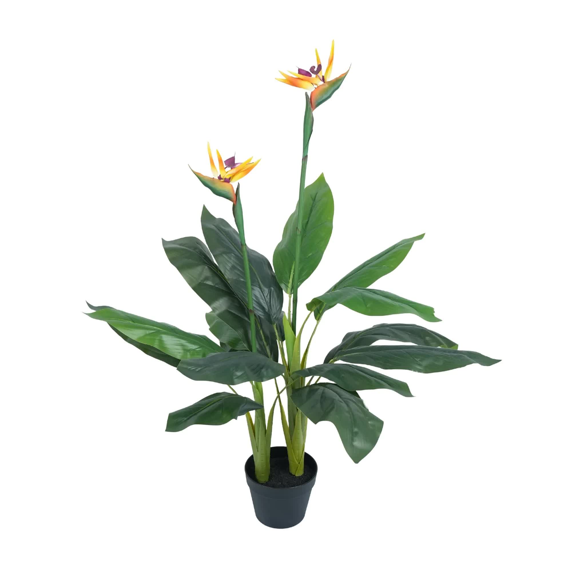 Artificial Bird of Paradise Plant 110cm - Green with Orange and Blue Flowers