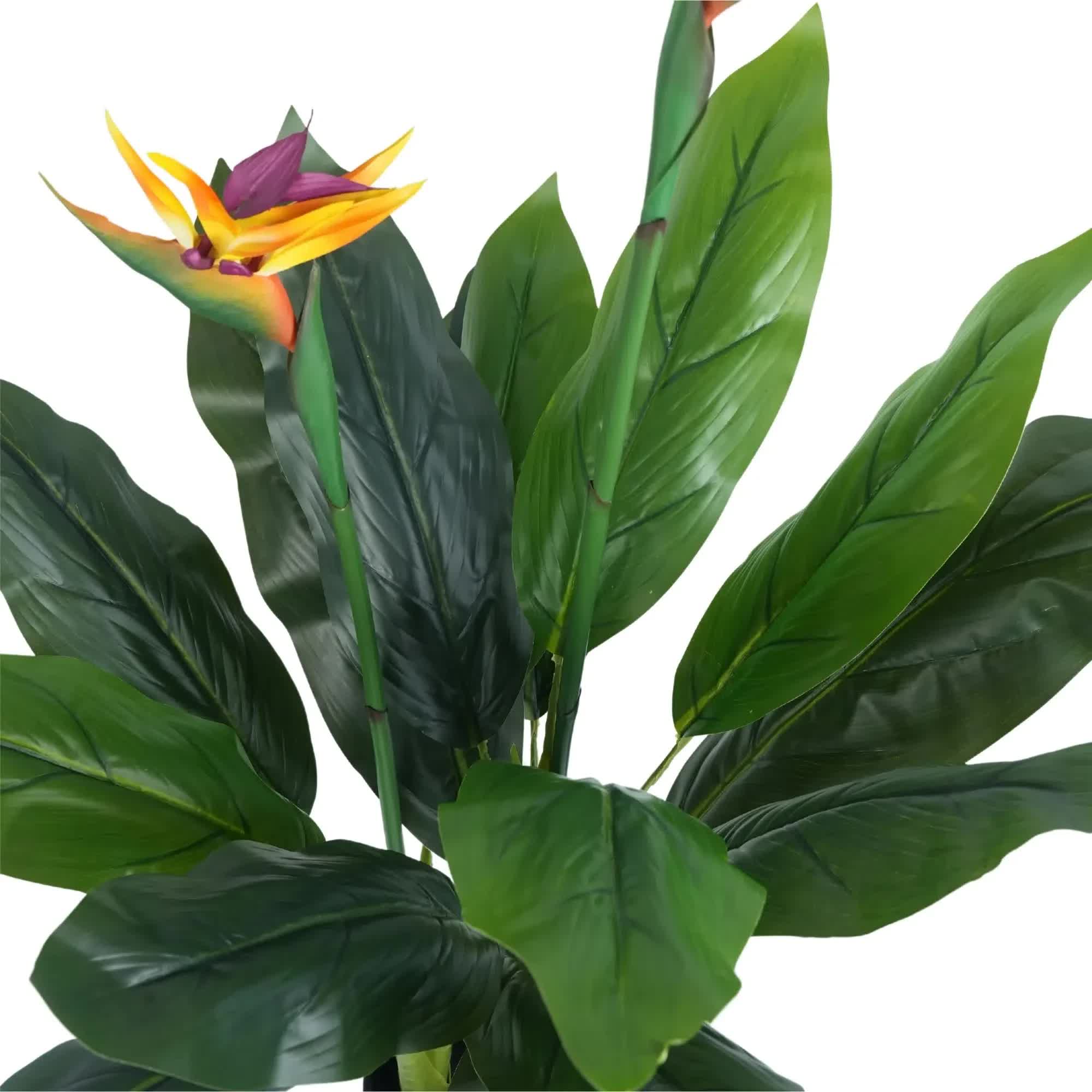 Artificial Bird of Paradise Plant 110cm - Green with Orange and Blue Flowers