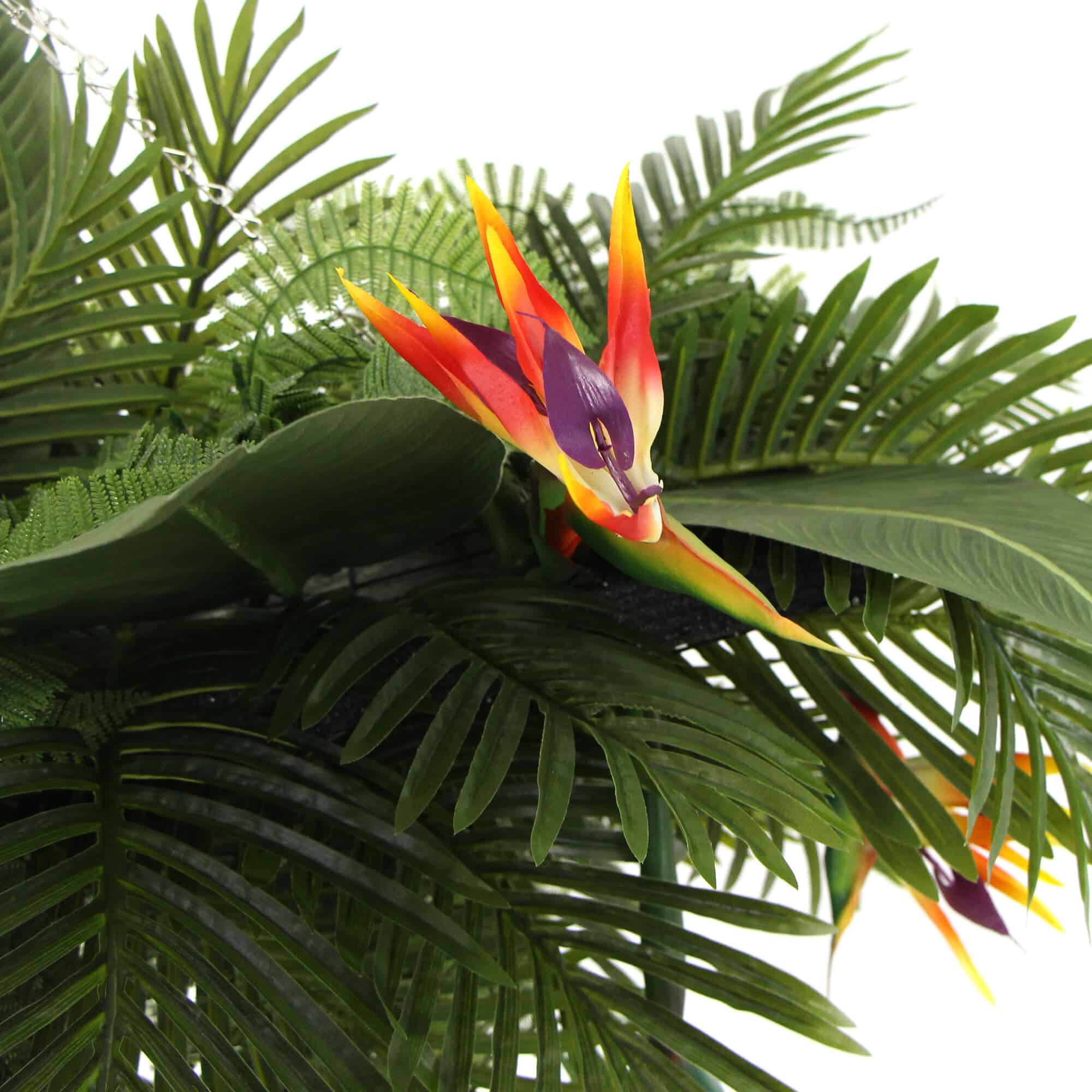 Artificial Hanging Plant Arrangement with Tropical Flowers 100cm x 30cm Rectangular - Vibrant Tropical Colors