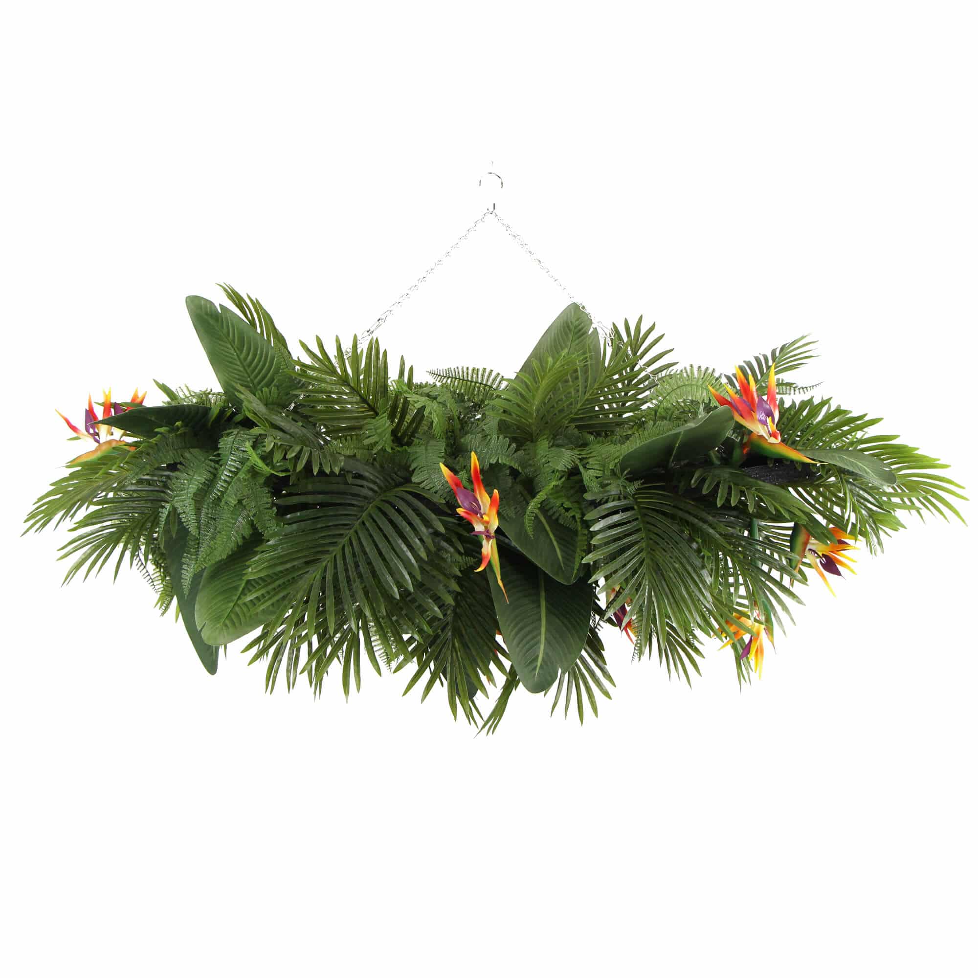 Artificial Hanging Plant Arrangement with Tropical Flowers 100cm x 30cm Rectangular - Vibrant Tropical Colors