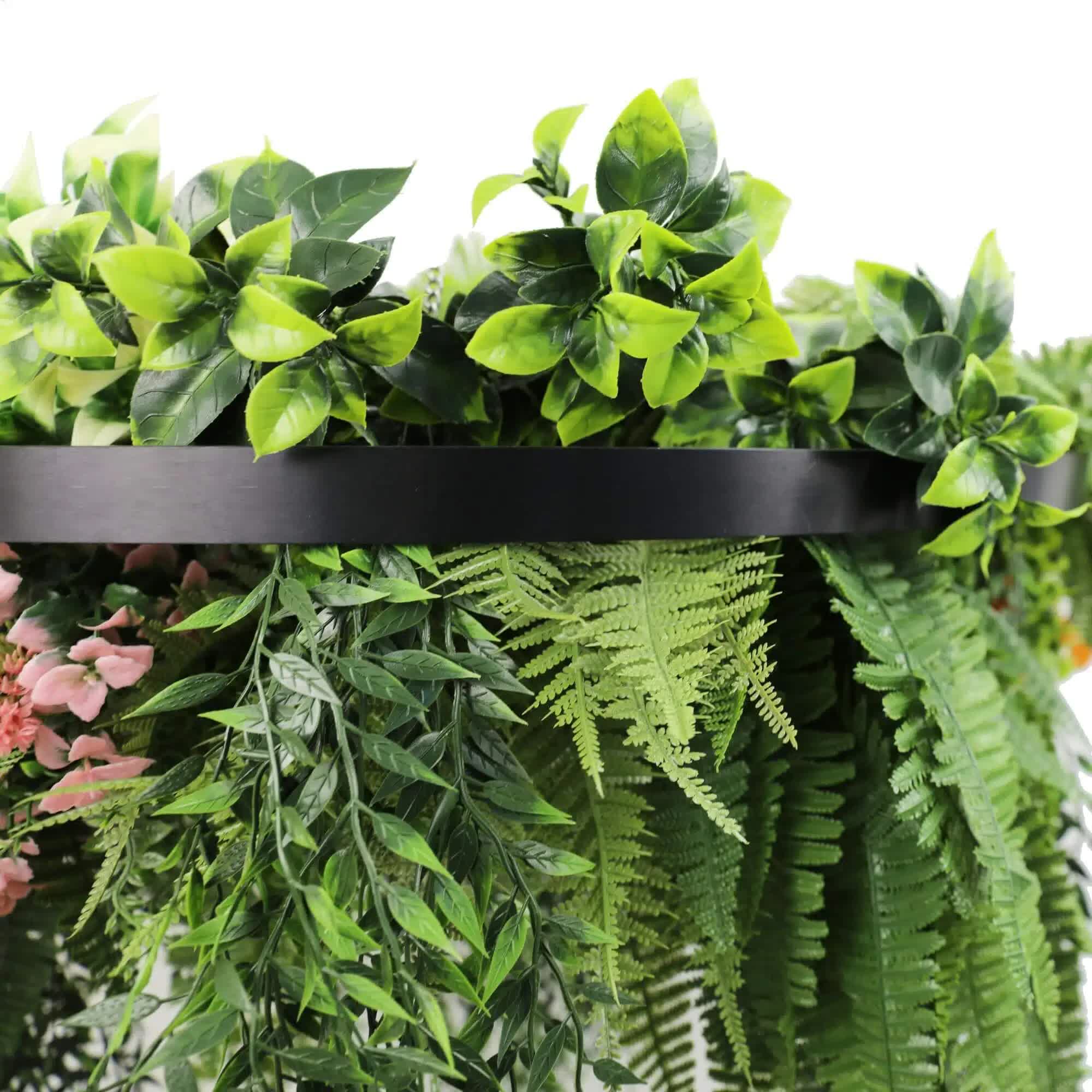 Hanging Artificial Plant Arrangement 40cm UV Resistant with Black Frame - Black