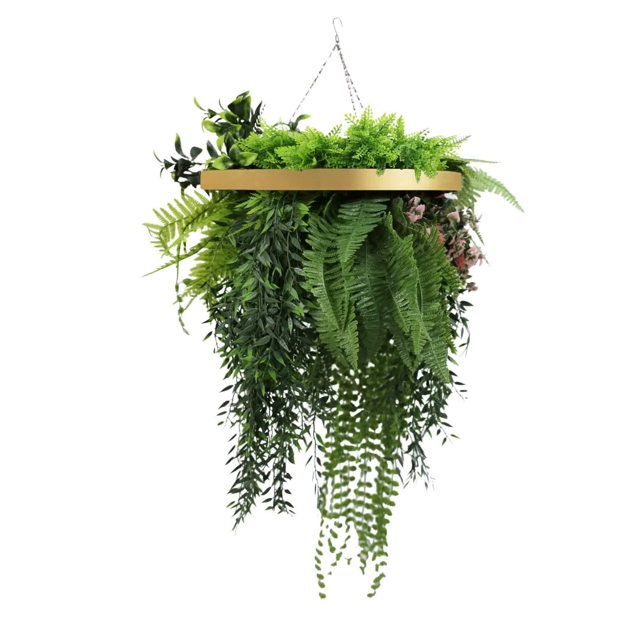 Premium Hanging Artificial Plant Arrangement 40cm with Gold Frame - Gold