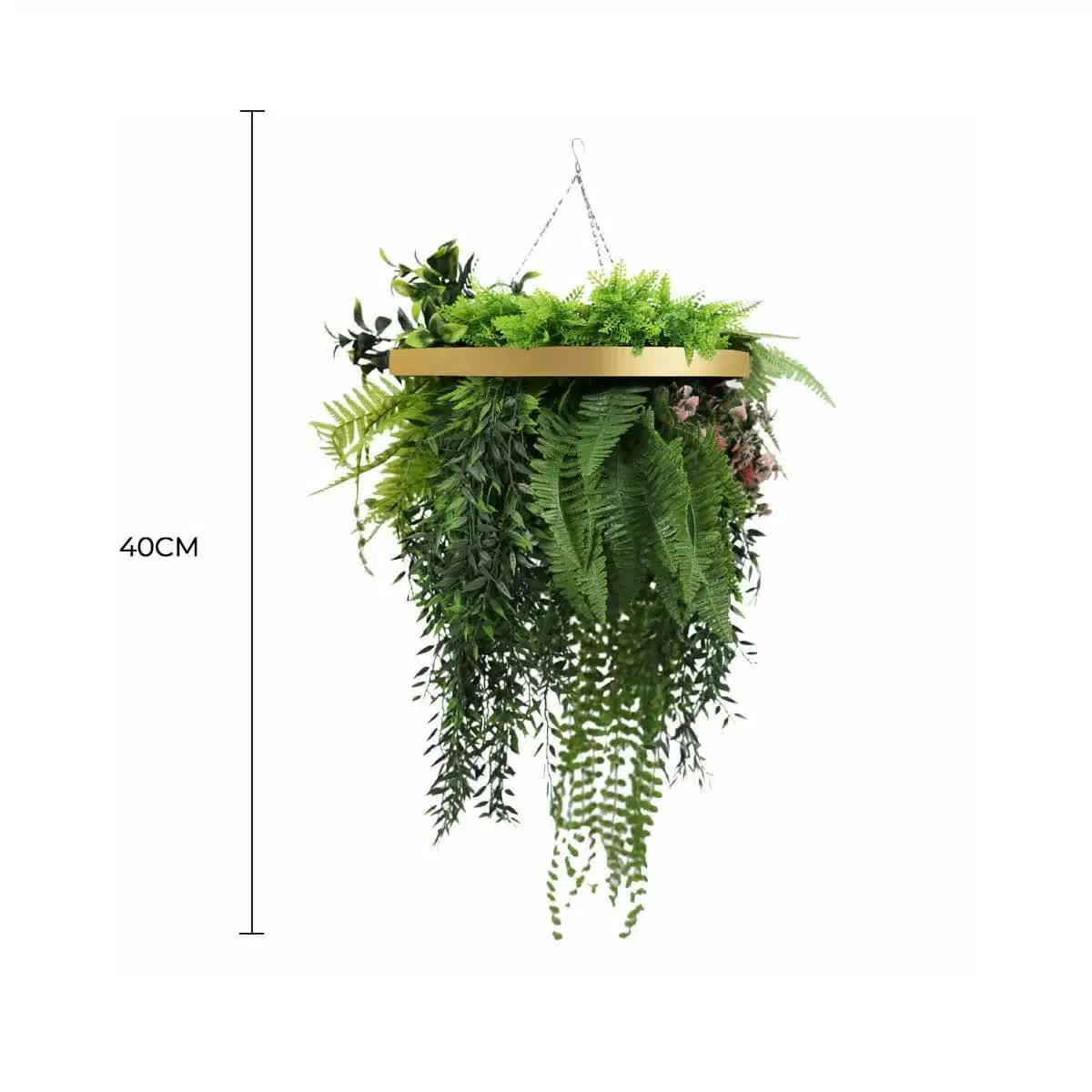 Premium Hanging Artificial Plant Arrangement 40cm with Gold Frame - Gold