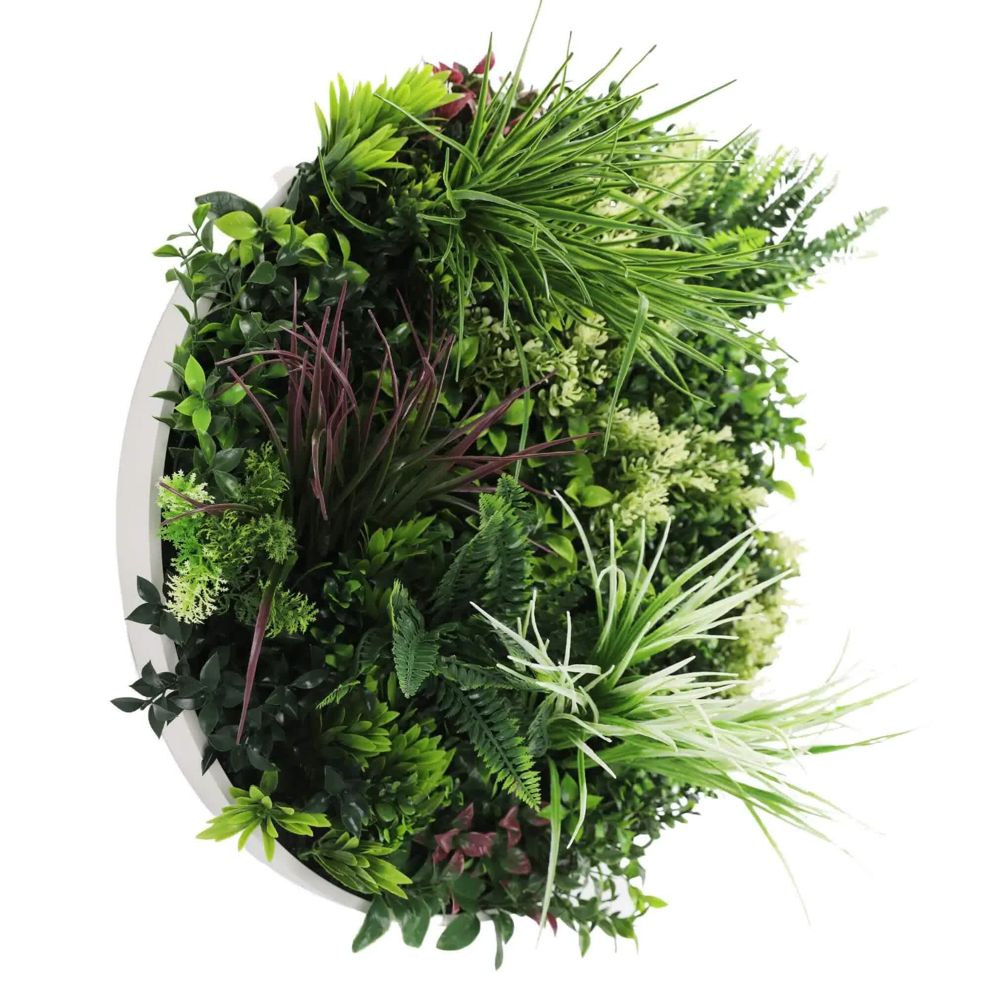 Slimline Artificial Green Wall Disc Art 60cm UV Resistant - White