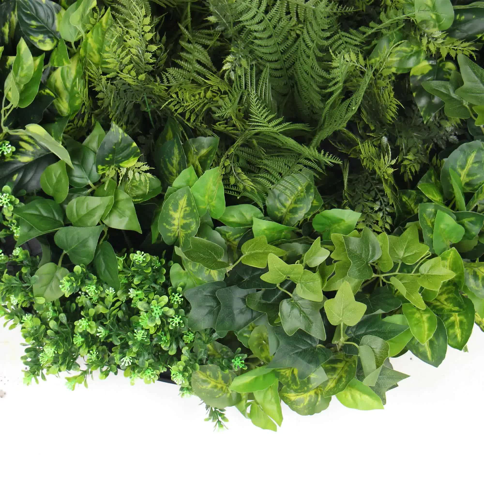 Slimline 80cm Artificial Green Wall Disc with Mixed Fern & Ivy - Black