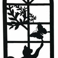Cat Chasing Butterfly Metal Wall Art 56cm - Black