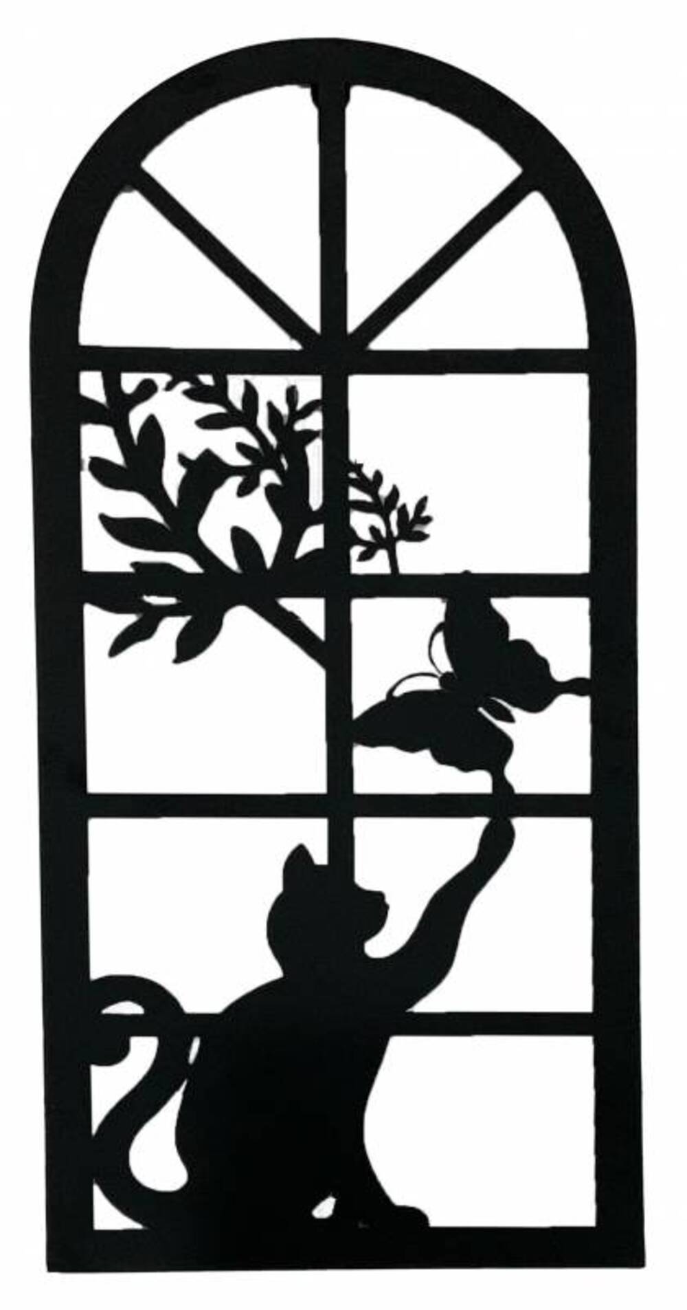 Cat Chasing Butterfly Metal Wall Art 56cm - Black