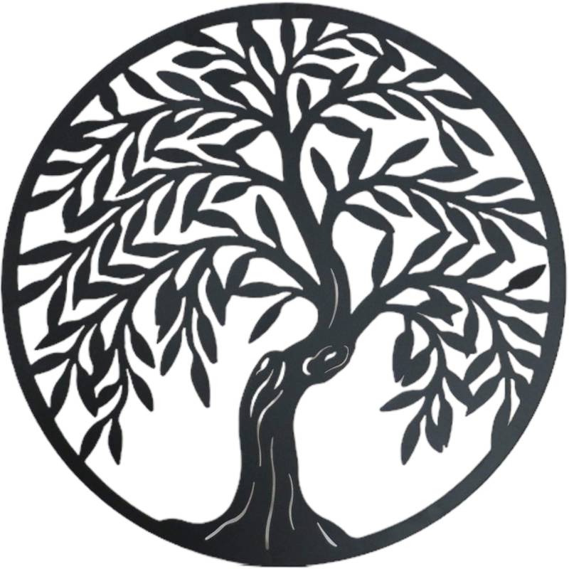 Round Tiger Tree Metal Wall Art 40cm - Black