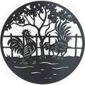 Set of 2 Happy Rooster Metal Wall Art 98x98cm - Black