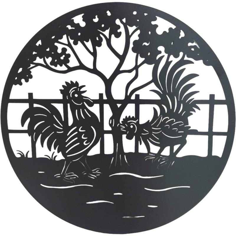 Set of 2 Happy Rooster Metal Wall Art 98x98cm - Black