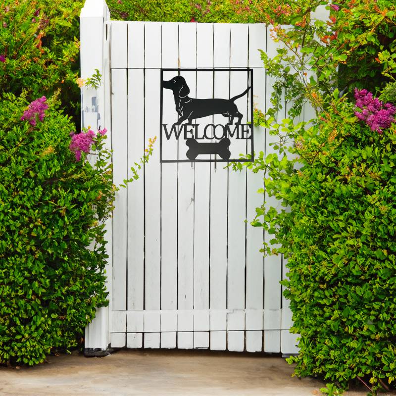Welcome Dachshund Metal Wall Art 40cm - Black