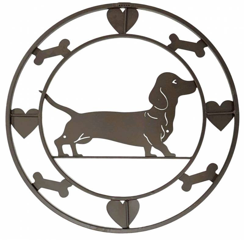 Round Dachshund Metal Wall Art 40cm - Black