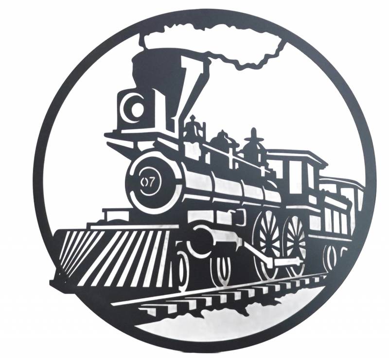 Round Train Metal Wall Art 60cm - Black