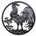 Round Rooster Metal Wall Art 98cm - Black