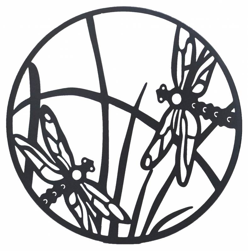 Round 40cm Dragonfly Metal Wall Art - Black