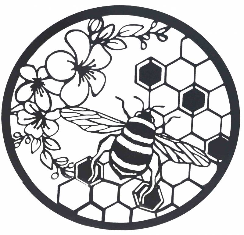 Honey Producing Beehive Metal Wall Art 60cm - Black