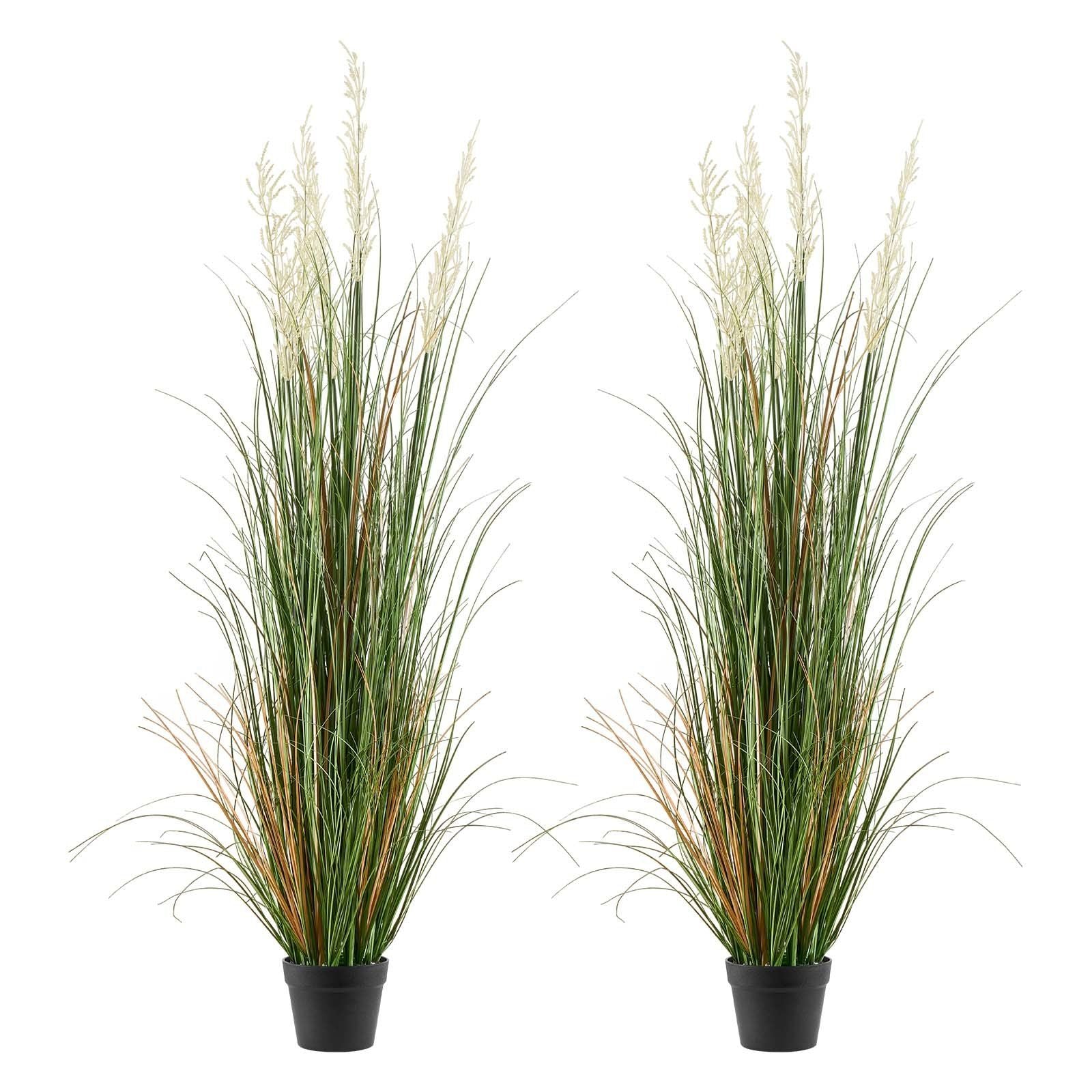 2 Pack 1499mm Artificial Grass Plants in Pots, Faux Reed Flower Greenery for Indoor Outdoor Décor - Green
