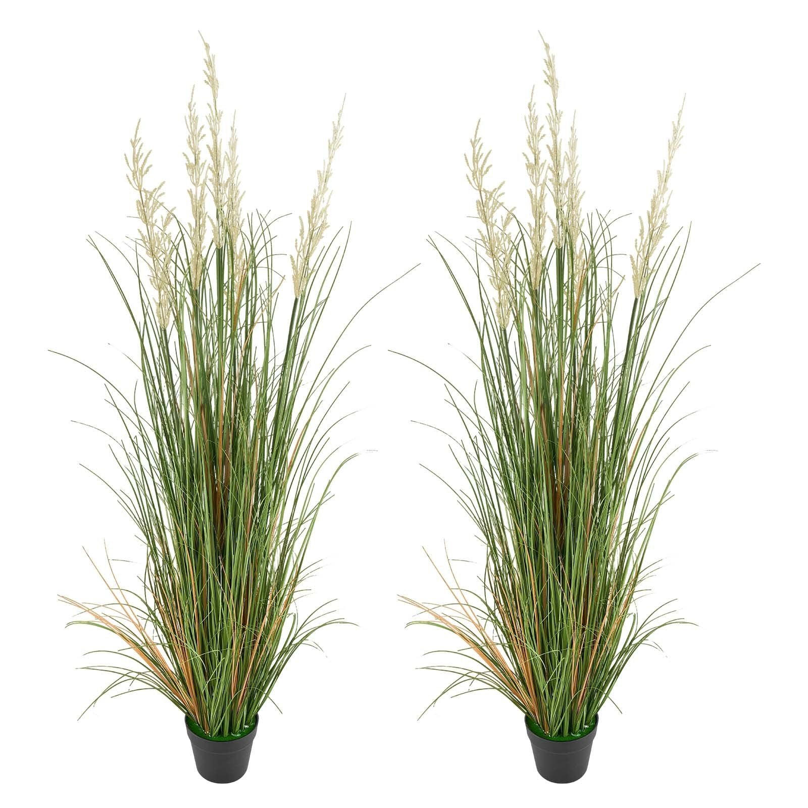 2 Pack 1499mm Artificial Grass Plants in Pots, Faux Reed Flower Greenery for Indoor Outdoor Décor - Green