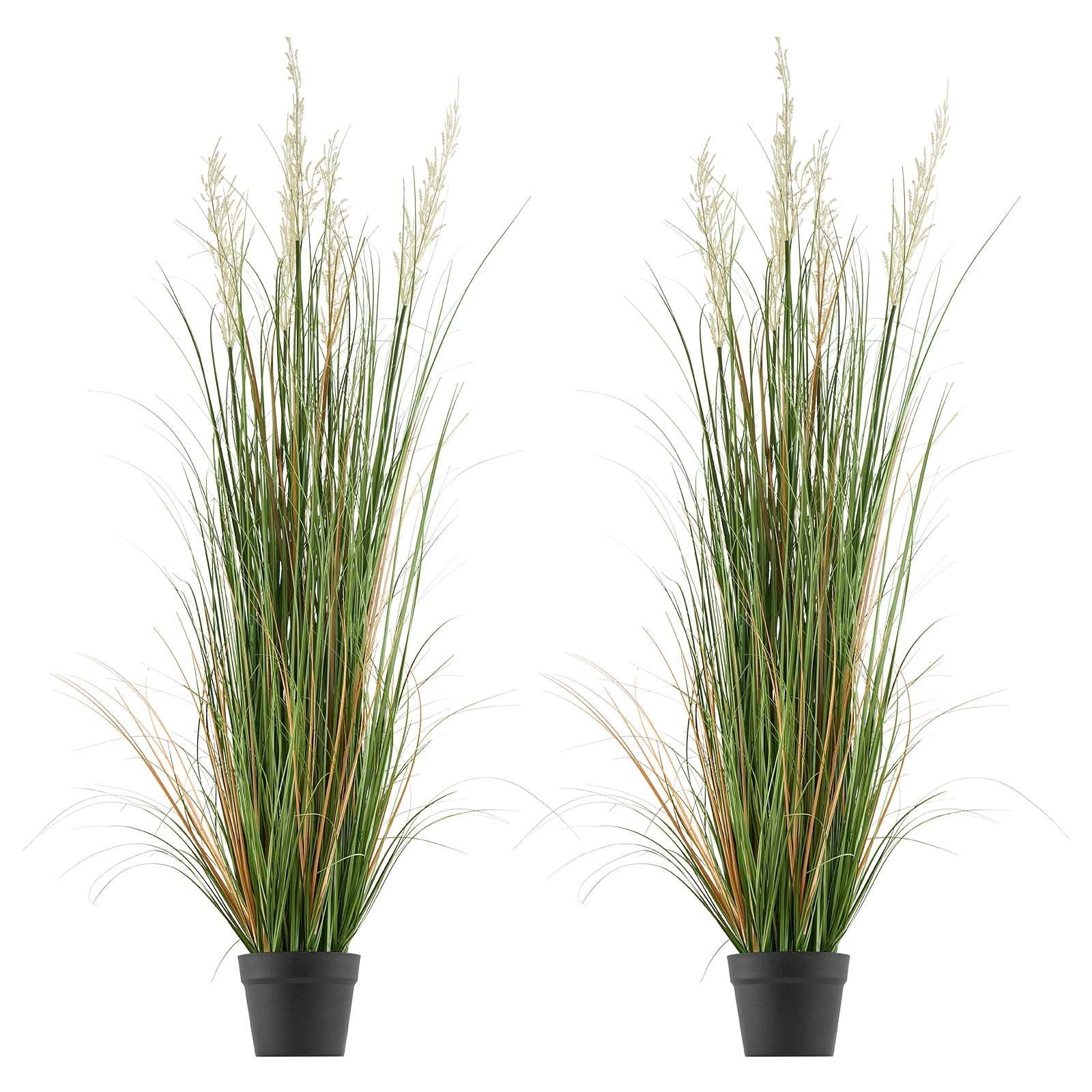2 Pack 1499mm Artificial Grass Plants in Pots, Faux Reed Flower Greenery for Indoor Outdoor Décor - Green