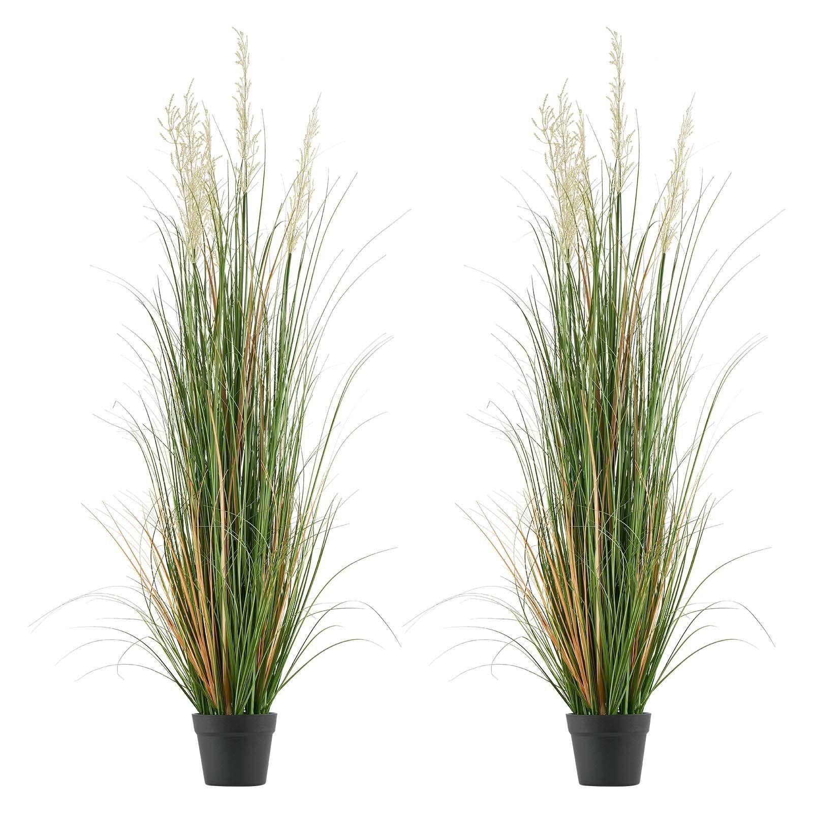 2 Pack 1499mm Artificial Grass Plants in Pots, Faux Reed Flower Greenery for Indoor Outdoor Décor - Green