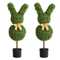 Artificial Topiary Bunny-Shape Boxwood Balls 2 Set 914mm Faux Silk Plant Decor - Natural Green