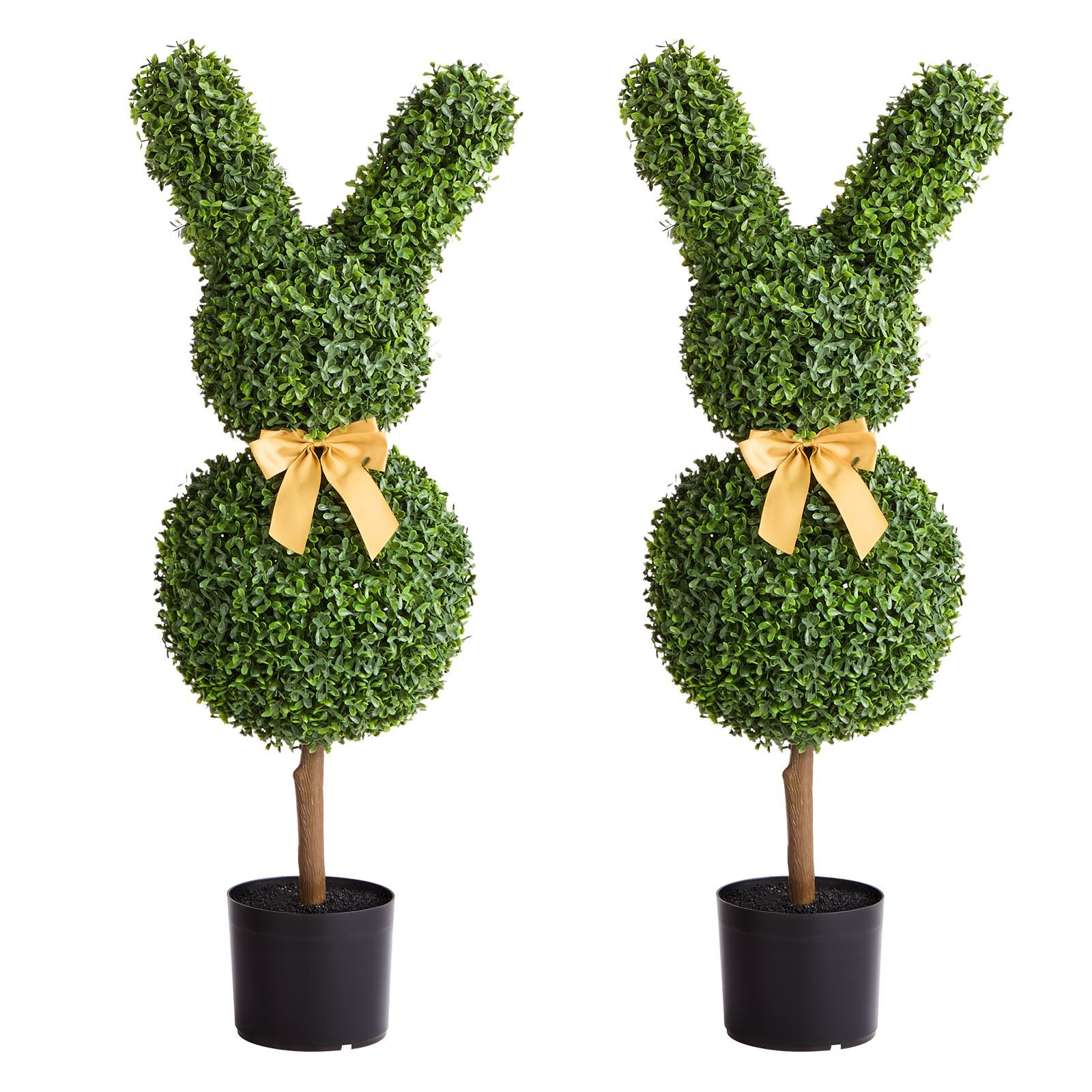 Artificial Topiary Bunny-Shape Boxwood Balls 2 Set 914mm Faux Silk Plant Decor - Natural Green